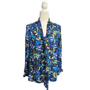 MILLY Silk Jewel Print Neck Tie Blouse in Sz 8